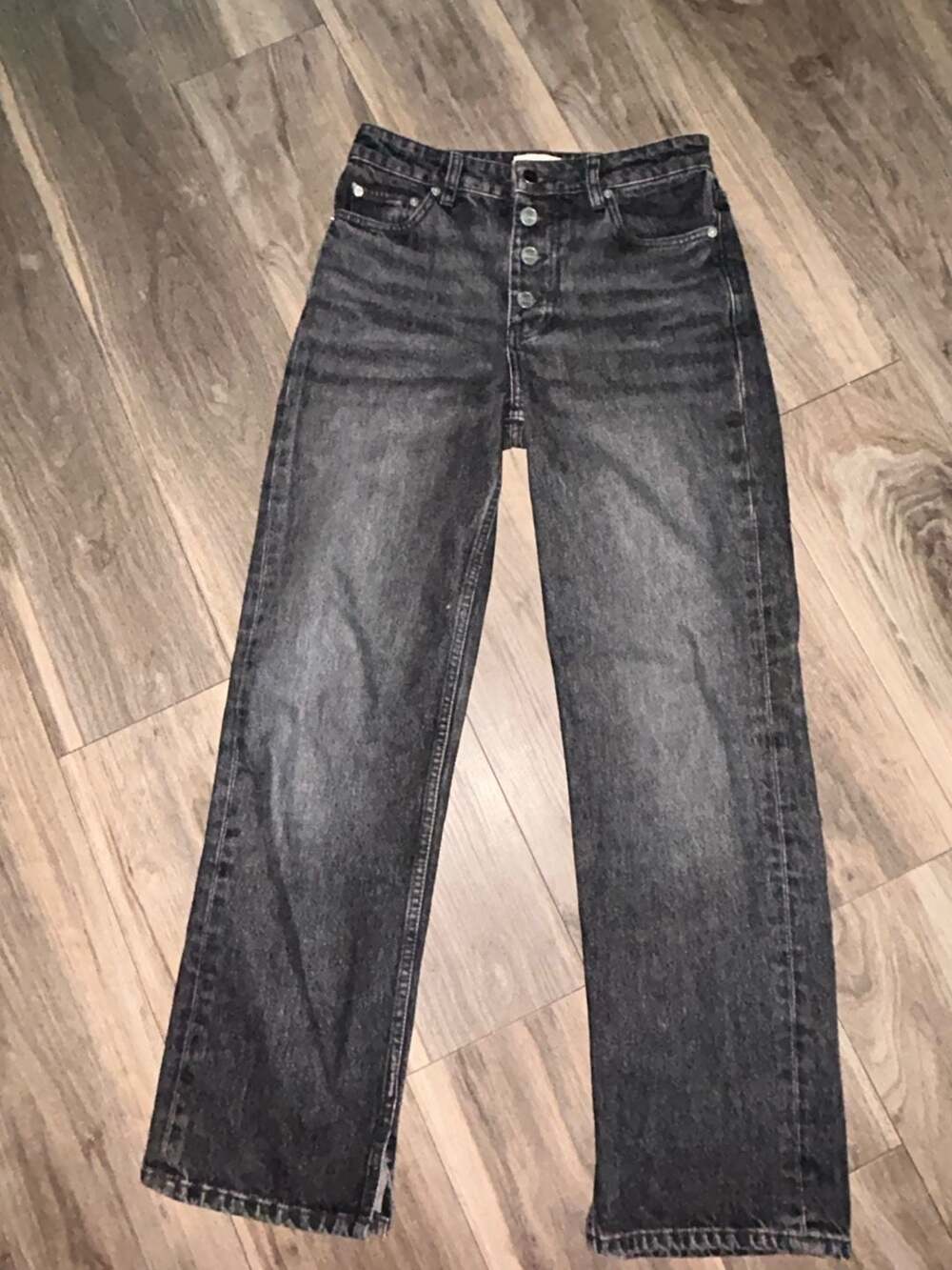 Ganni Lovy Black Denim High Rise Straight Leg Jeans 26W/32L